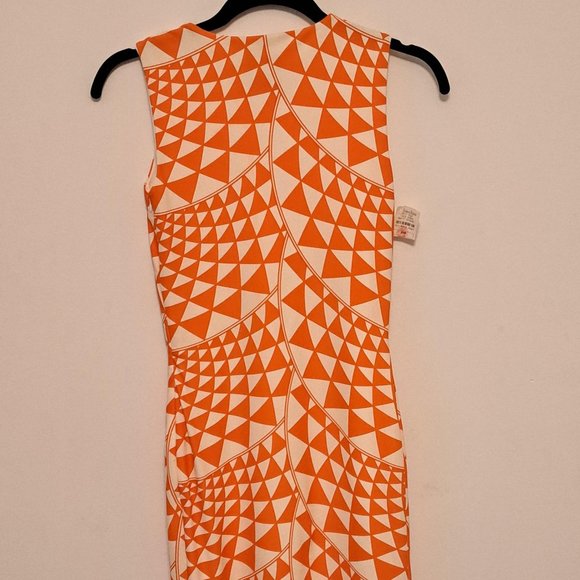 Fausto Puglisi Jewel-Neck Orange and Cream Geometric-Print Dress EUC Size 4 NWT - Picture 4 of 7